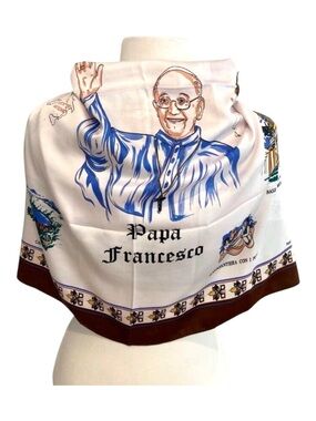 Papa Francesco Souvenir Neck Scarf 100% Pure Cotton With Vatican & Buenos Aires
